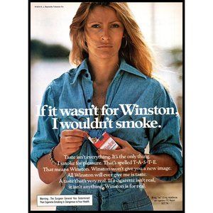 1975 Winston Cigarettes Vintage Print Ad Tanned Blonde Denim Shirt Beach Photo
